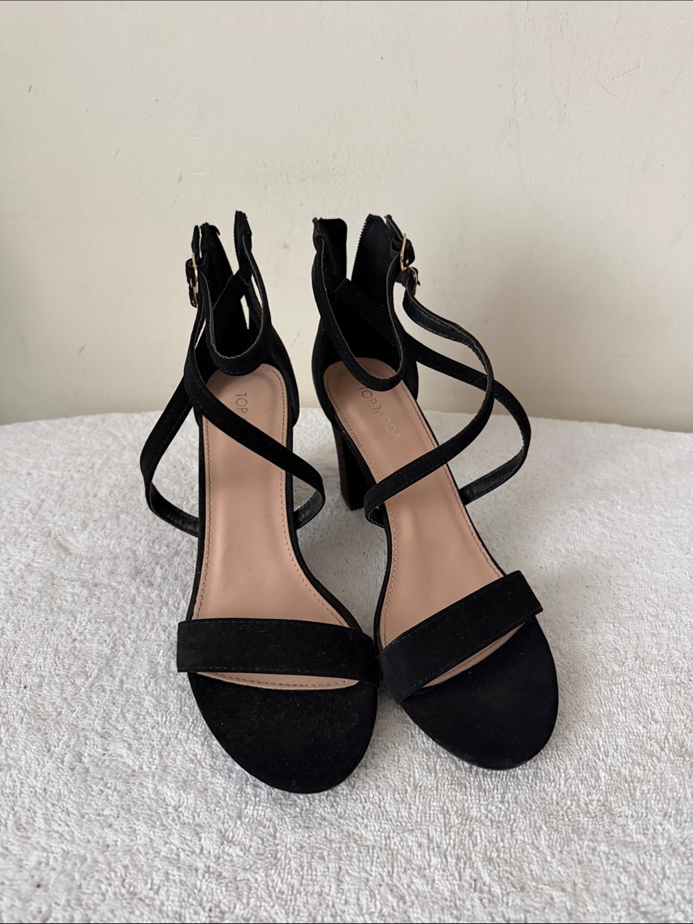Black Strappy Block Heel Sandals - Women's Dress Heels